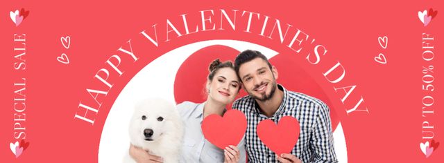 Valentine's Day Discount Offer with Young Couple and Dog Facebook cover Design Template