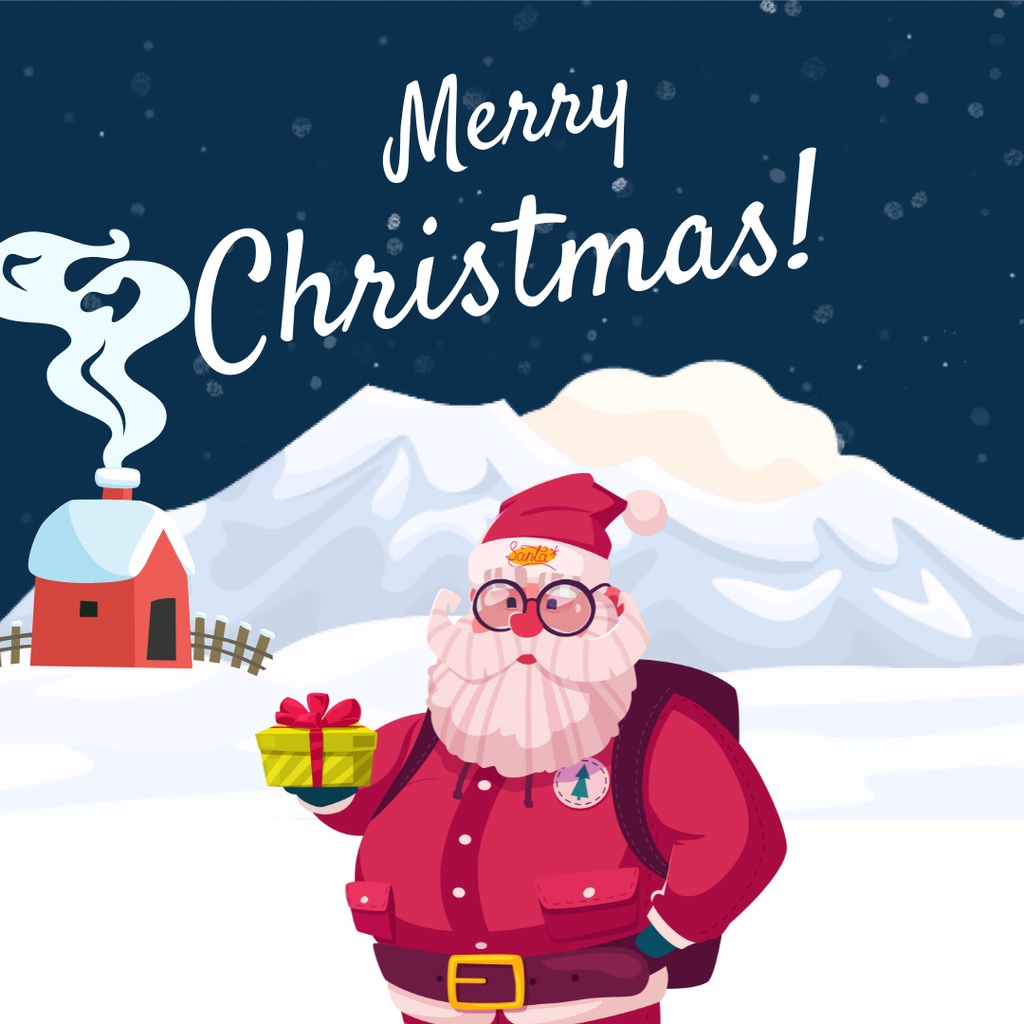 Merry Christmas Greeting with Santa Claus Instagram Tasarım Şablonu