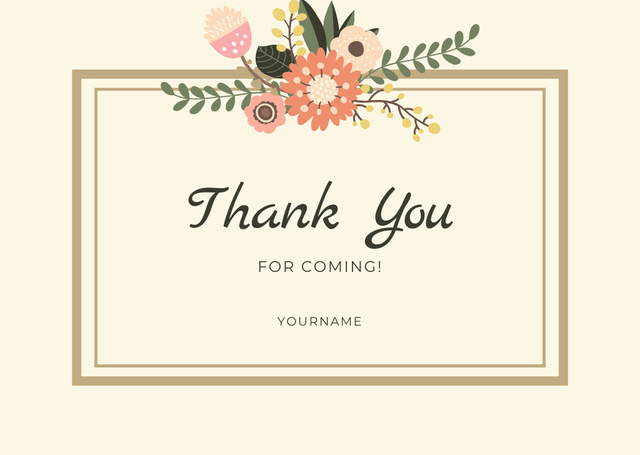Plantilla de diseño de Thank You For Coming Message with Frame and Bouquet of Flowers Card 