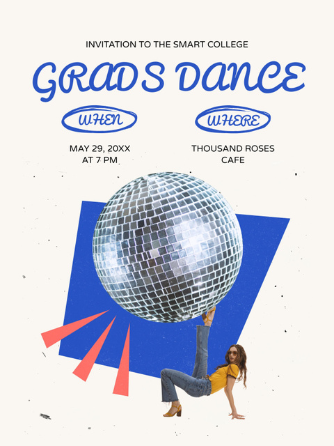 Graduation Dance Party Announcement with Disco Ball Poster 36x48inデザインテンプレート