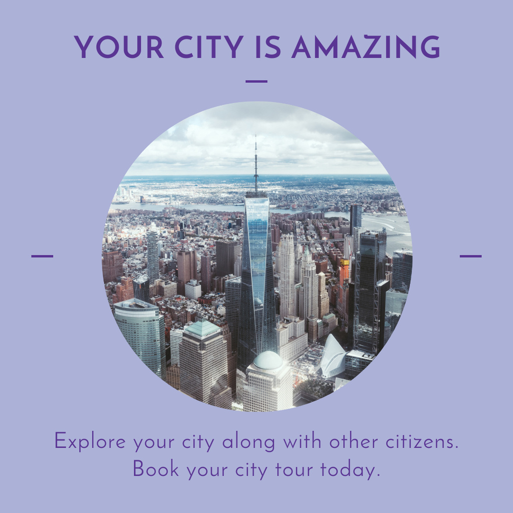 View of Big City in Circle Frame Instagram – шаблон для дизайна