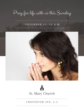 Church invitation with Woman Praying Poster USデザインテンプレート