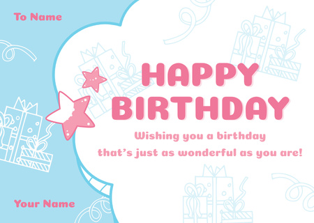 Birthday Wishes with Cute Stars Card Design Template