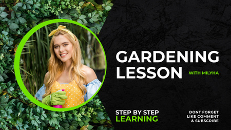 Template di design promozione di lezioni di giardinaggio con ragazza in giardino Youtube Thumbnail