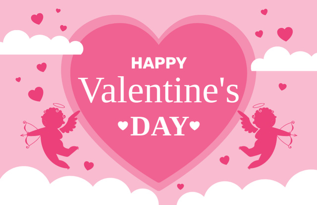 Congrats on Valentine's Day with Lovely Cupids In Pink Thank You Card 5.5x8.5in – шаблон для дизайна