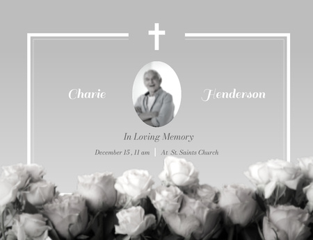 Modèle de visuel Note de souvenir funéraire avec des fleurs noires et blanches - Thank You Card 5.5x4in Horizontal