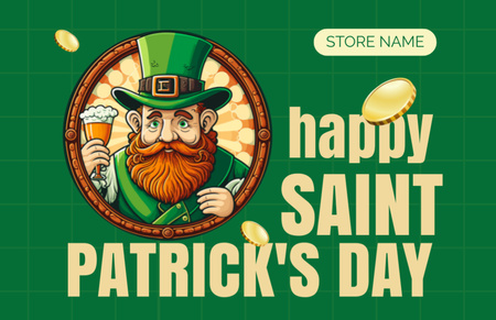 Plantilla de diseño de Cheerful St. Patrick's Day Greeting With Leprechaun Thank You Card 5.5x8.5in 