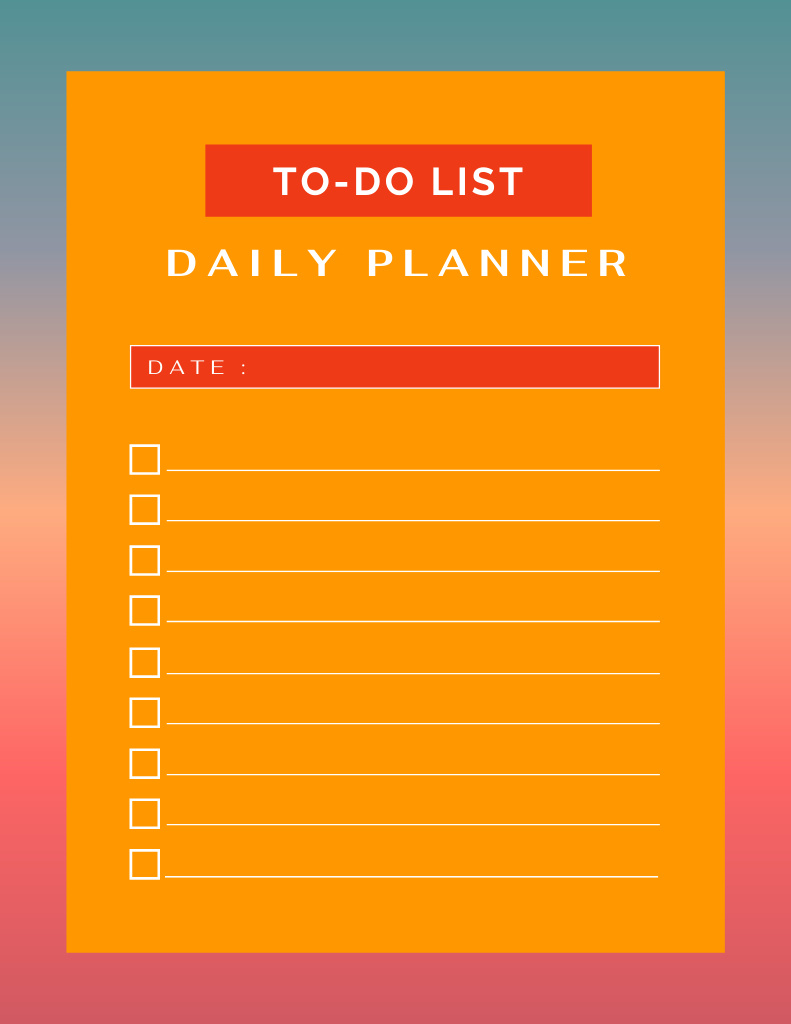 Designvorlage Bright Orange Daily to Do List für Notepad 8.5x11in