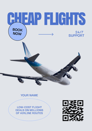 Book Cheap Flights with Airplane Poster Design Template