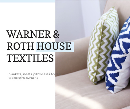 Home Textiles Ad Pillows on Sofa Facebook Design Template