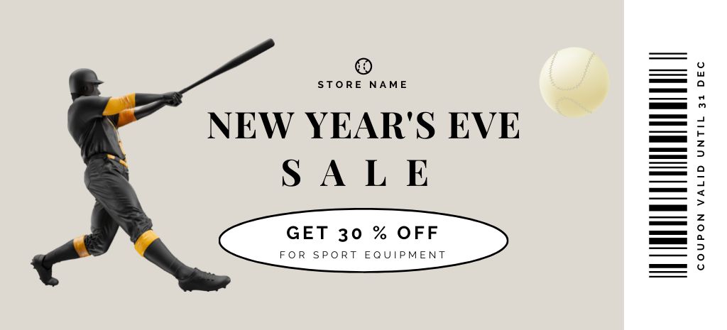 New Year's Eve Sale of Sports Equipment with Special Discount Coupon 3.75x8.25in Πρότυπο σχεδίασης