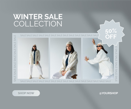 Designvorlage Winterschlussverkauf Ankündigung Collage Modekollektion für Facebook