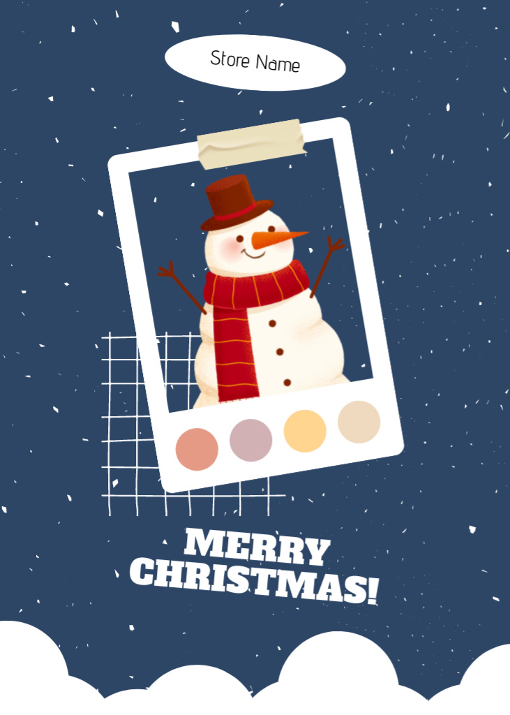 Christmas Holiday with Happy Snowman in Frame Postcard 5x7in Vertical Tasarım Şablonu