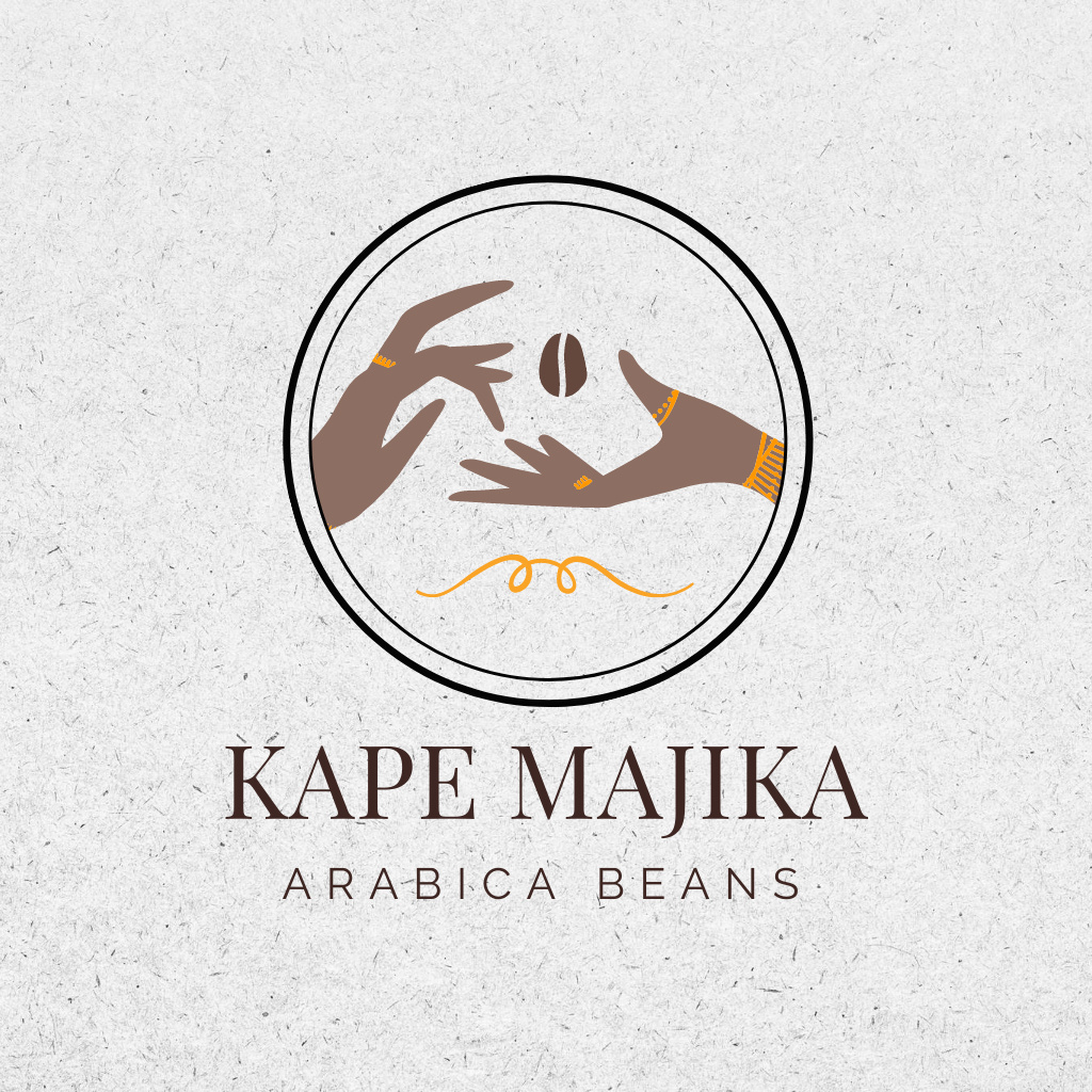Cafe Ad with Coffee Bean and Hands Logo Tasarım Şablonu