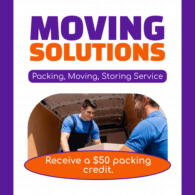 Designvorlage Ad of Moving Solutions with Offer of Packing Credit für Instagram AD