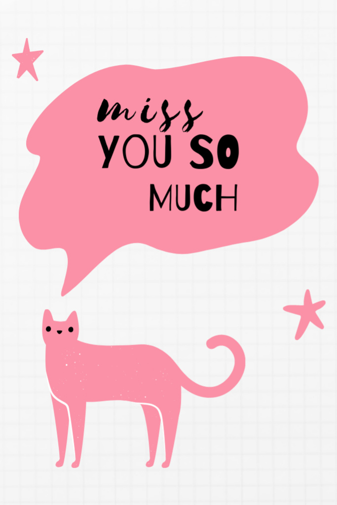 Miss You so Much Quote with Pink Cat And Stars Postcard 4x6in Vertical Design Template
