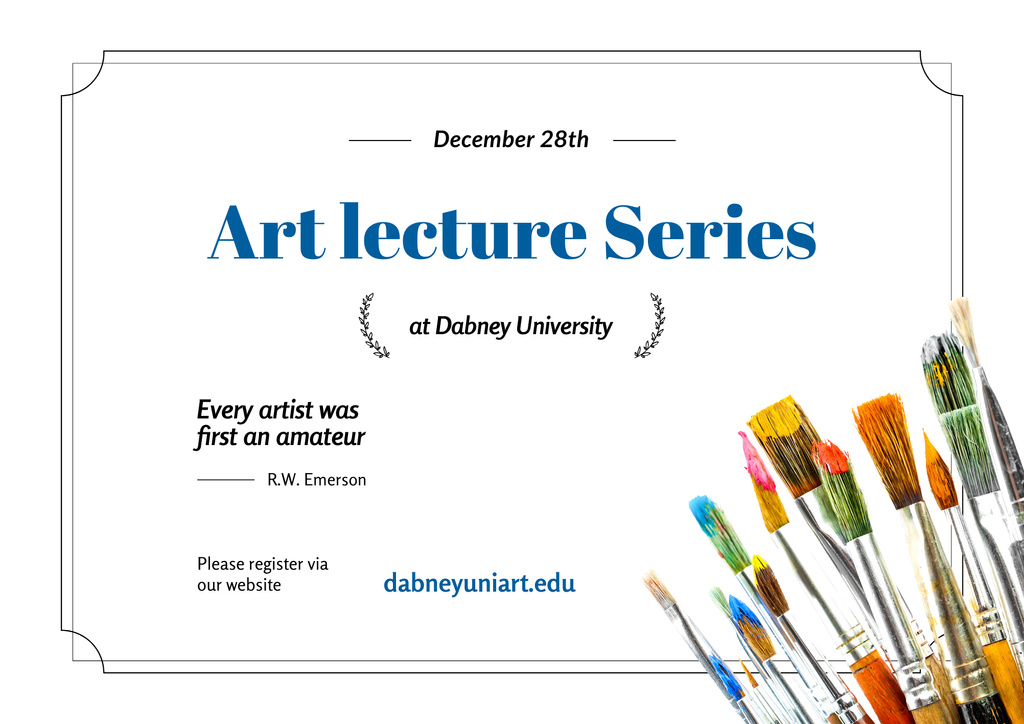 Impressive Art Lecture Series with Brushes and Palette Poster B2 Horizontal Modelo de Design