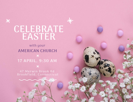 Easter Holiday Celebration Announcement In Pink Invitation 13.9x10.7cm Horizontal Design Template