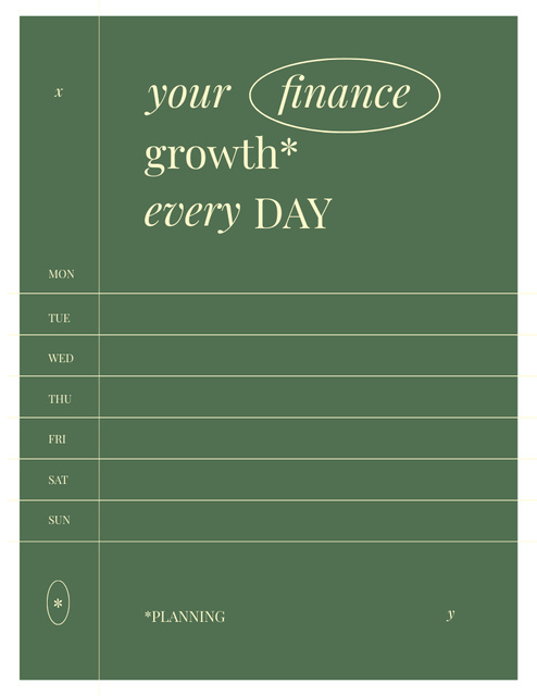 Daily Finance Planner In Green Notepad 8.5x11in – шаблон для дизайна
