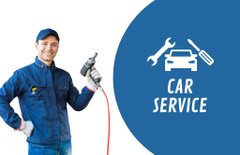 Car Service Ad with Worker in Uniform with Tool