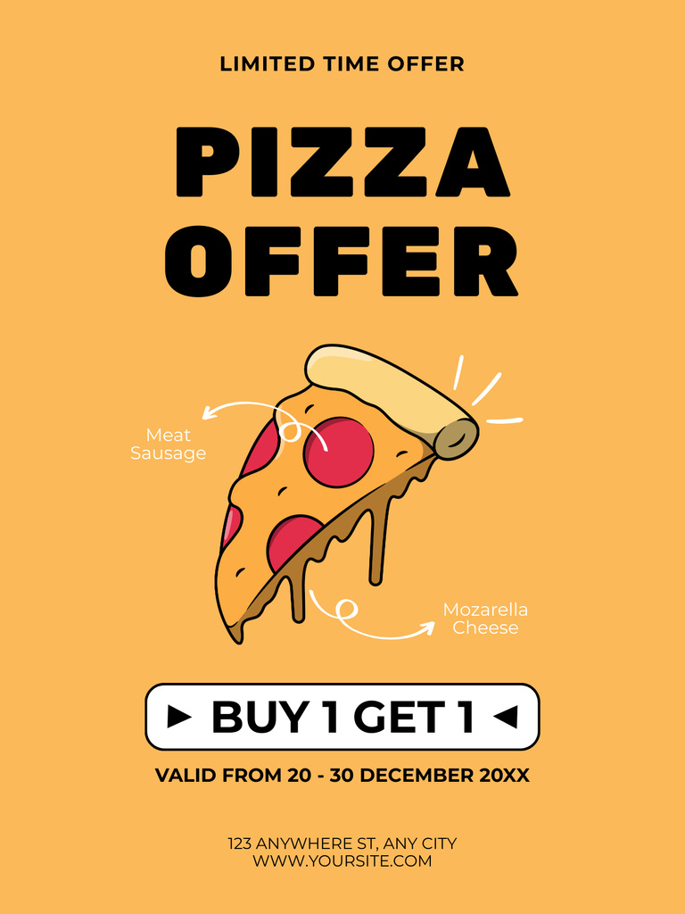Delicious Pizza Offer on Yellow Poster US Modelo de Design