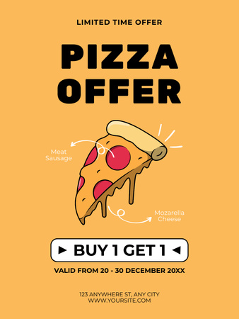 Delicious Pizza Offer on Yellow Poster US Design Template