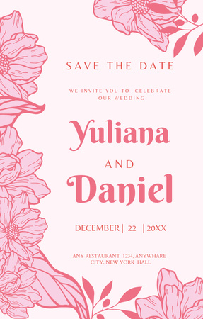 Floral Wedding Celebration Announcement  Invitation 4.6x7.2in Design Template