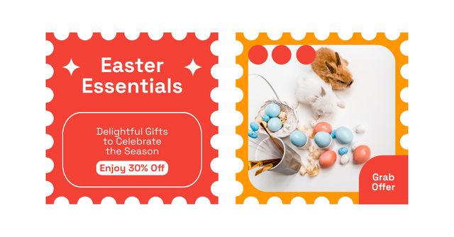 Easter Essentials Ad with Colorful Painted Eggs Facebook ADデザインテンプレート