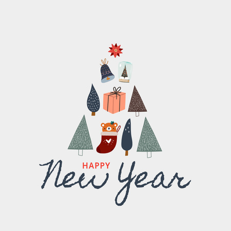 Cute New Year Greeting with Trees Instagram Modelo de Design
