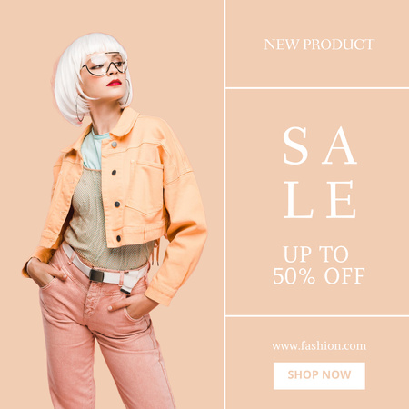Fashion Collection Ad with Blonde Woman Instagram Design Template