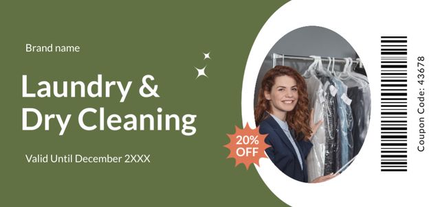 Laundry and Dry Cleaning Services with Clothes Coupon Din Large Πρότυπο σχεδίασης
