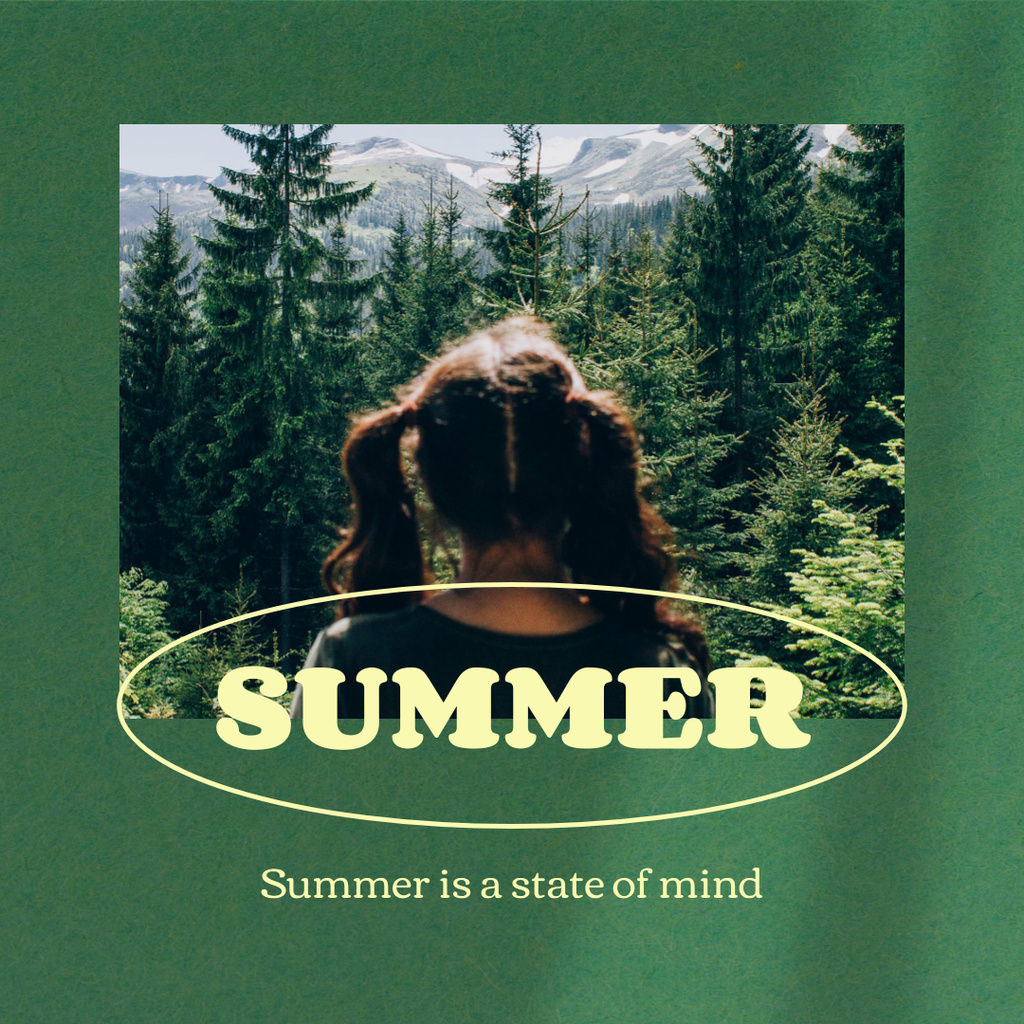 Summer Inspiration with Girl in Green Forest Instagram Design Template