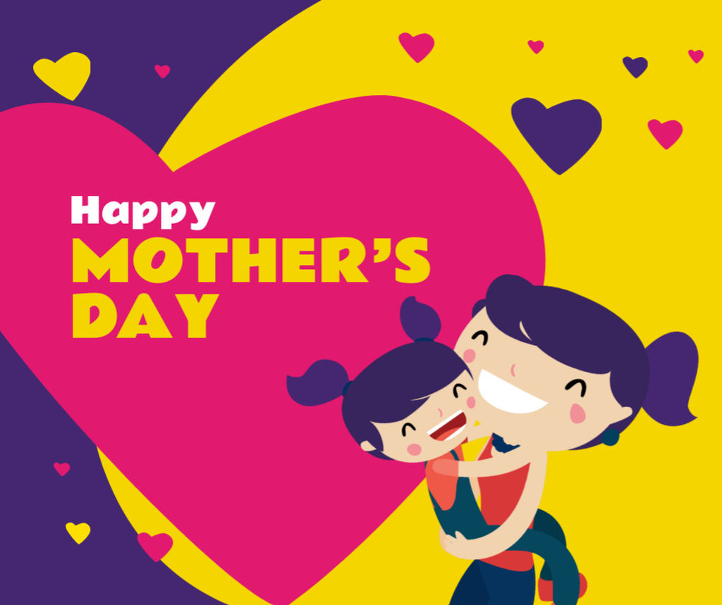 Love-filled Cheers On Mother's Day With Mom and Daughter Facebook Tasarım Şablonu