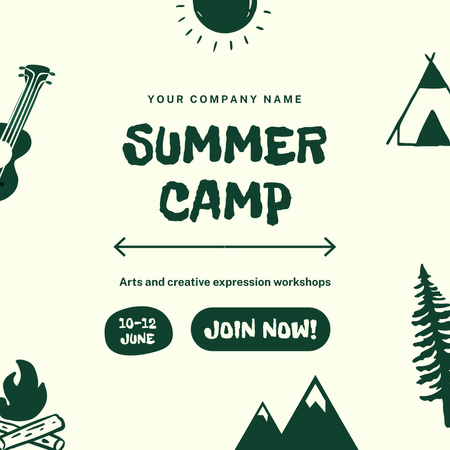 Summer Camp With Workshops Offer Instagram Design Template