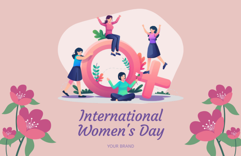 Plantilla de diseño de Conceptual Illustration of Girls on Women's Day Thank You Card 5.5x8.5in 