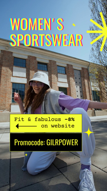 Platilla de diseño Sportswear For Women With Discount On Women's Day TikTok Video