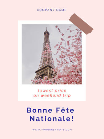 Boldog Bastille-napot a gyönyörű Eiffel-toronnyal Poster US tervezősablon