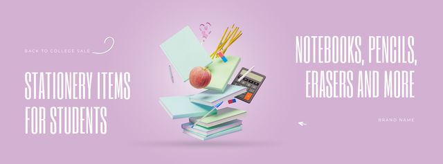 Educational Equipment Offer with Diverse Stationery Facebook Video cover Design Template