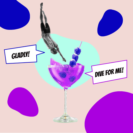 Designvorlage Funny Illustration of Sportsman jumping into Summer Cocktail für Instagram