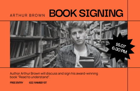 Book Signing Announcement Flyer 5.5x8.5in Horizontal Design Template
