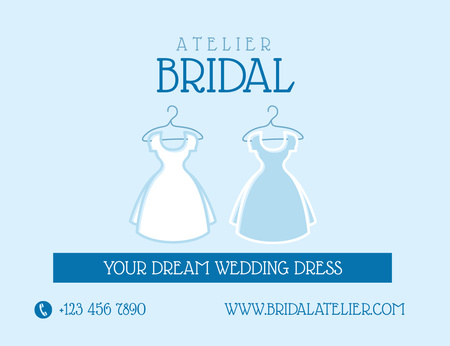 Designvorlage Brautatelier Anzeige mit Brautkleidern auf Kleiderbügeln für Thank You Card 5.5x4in Horizontal