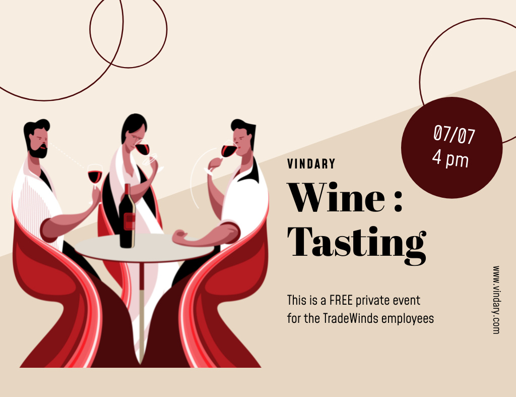 Wine Tasting Event Announcement With Illustration Invitation 13.9x10.7cm Horizontalデザインテンプレート