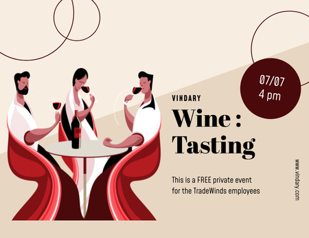 Wine Tasting Event Announcement With Illustration Invitation 13.9x10.7cm Horizontal Design Template