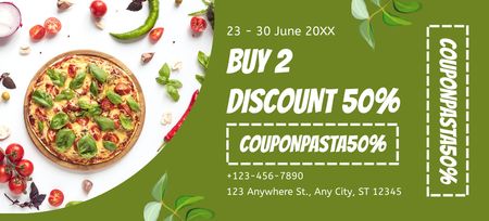 Pizza Voucher on Green Coupon 3.75x8.25in Design Template