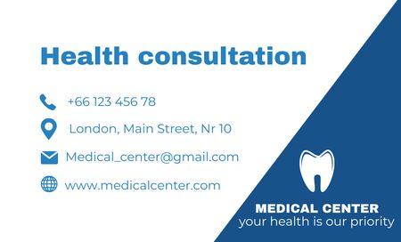 Dental Health Center Ad on Blue and White Business Card 91x55mm Design Template