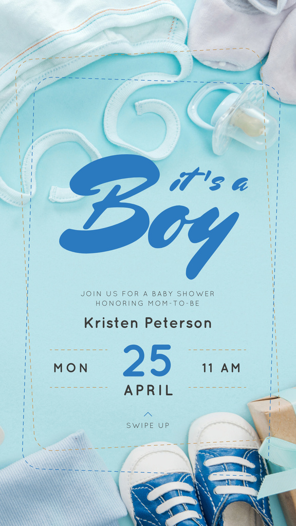 Designvorlage Baby Shower Invitation Kids Stuff in Blue für Instagram Story