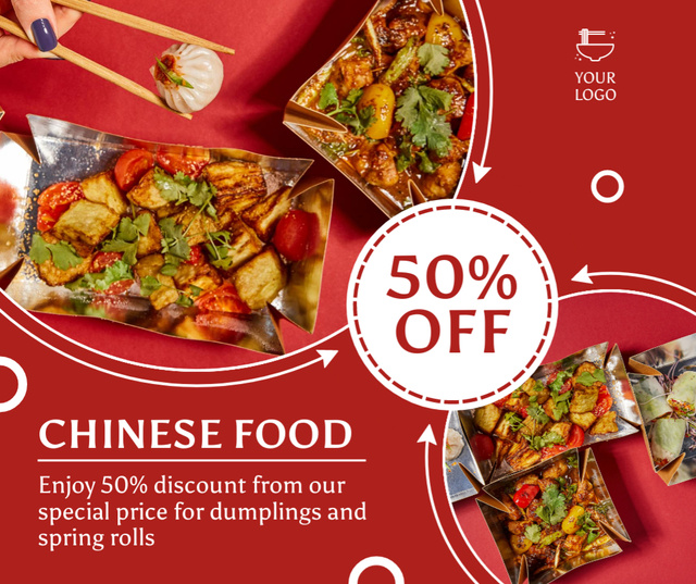 Discount on Chinese Dumplings and Chinese Rolls Facebook Modelo de Design
