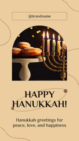 Hanukkah Greetings For Peace And Happiness With Sufganiyah Instagram Story Design Template