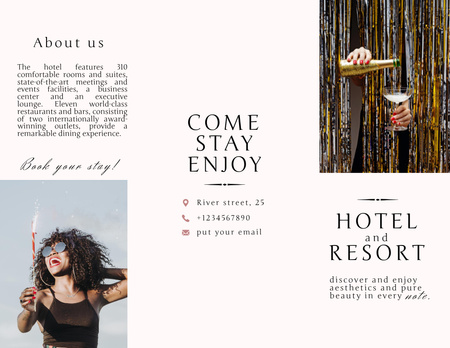 Resort Ad with Young Woman and Festive Champagne Brochure 8.5x11in Design Template