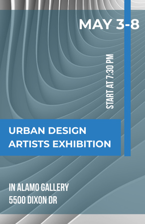 Urban Design Artists Exhibition Ad with White Abstract Waves Flyer 5.5x8.5in tervezősablon